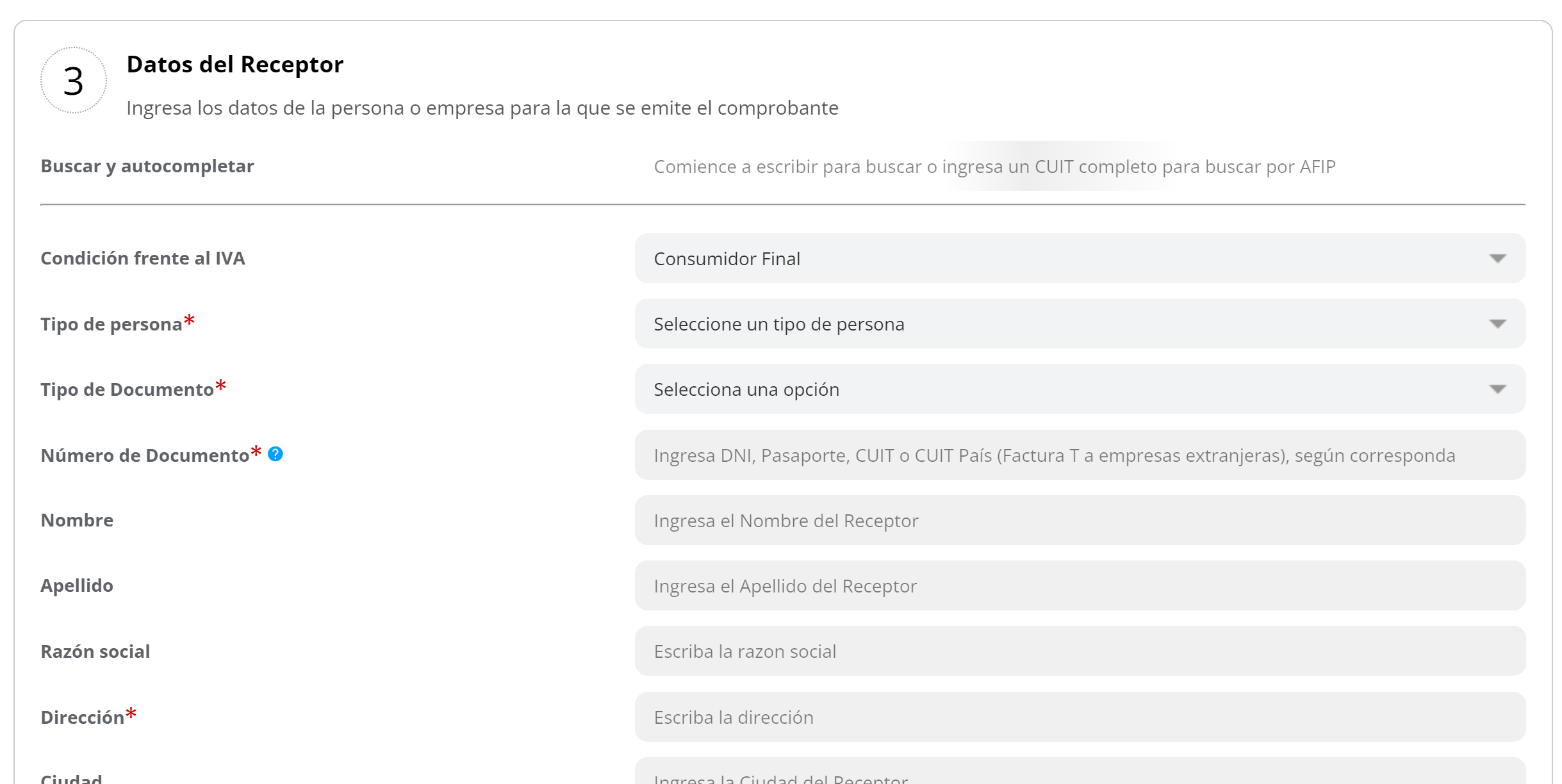 Campos adicionales del comprobante