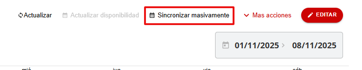 Captura de pantalla del botón Sincronizar masivamente.
