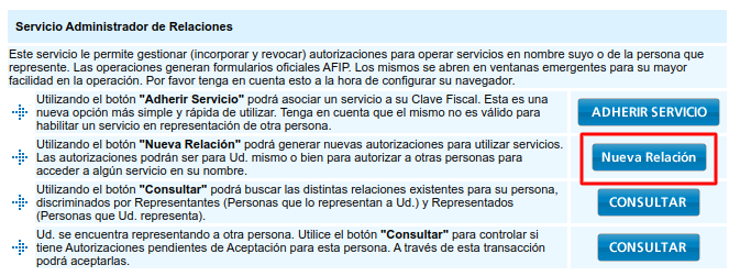 Botón Nueva Relación