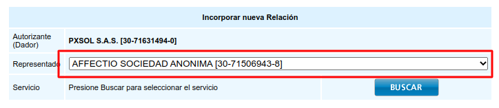 Seleccionar Representado