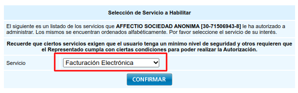 Seleccionar Facturación electrónica