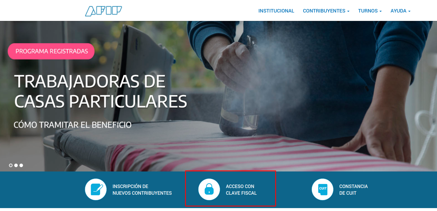 Página de inicio de AFIP