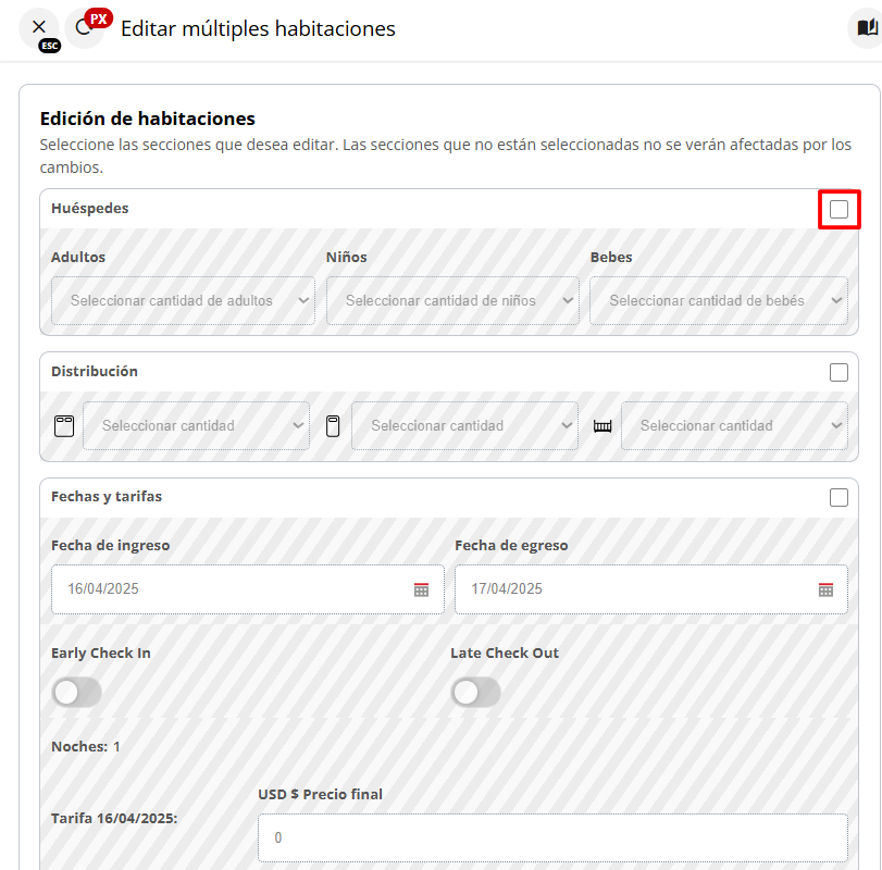 Habilitación de campos para edición múltiple
