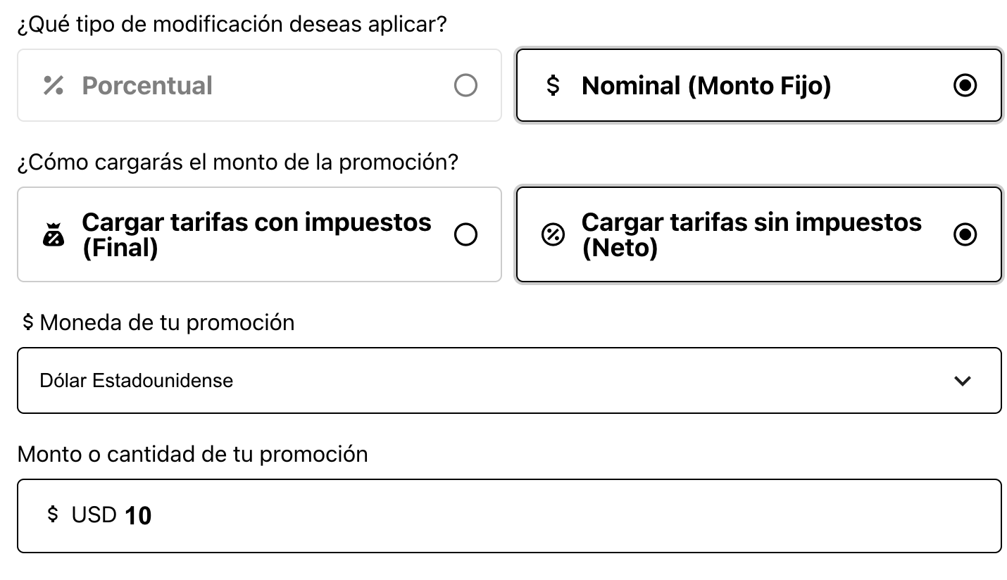 Configuración de monto fijo con impuestos