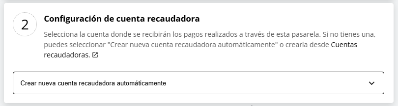 Selección o creación de cuenta recaudadora