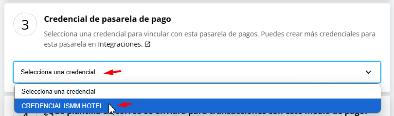 Selección de credencial de WebPay