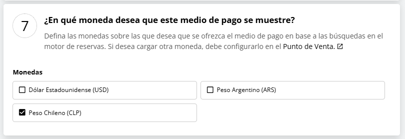 Selección de moneda CLP para WebPay