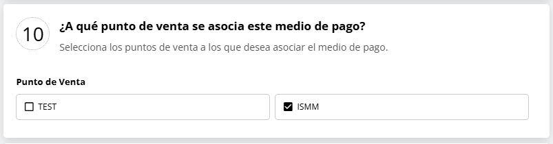 Selección de punto de venta para el medio de pago
