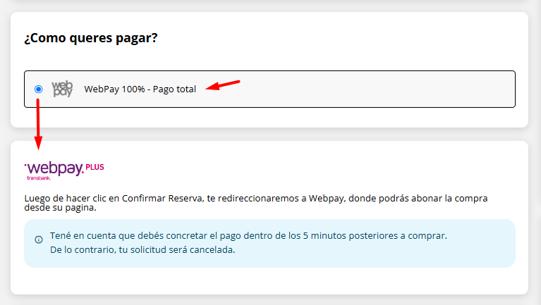 Visualización de WebPay en el proceso de check-out