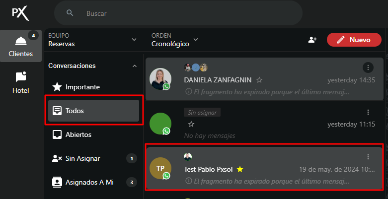 Listado de conversaciones