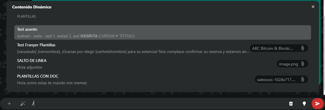 Despliegue de plantillas al escribir /