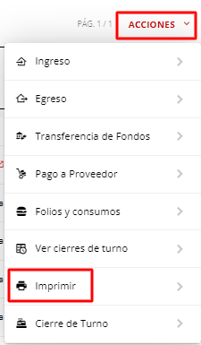 Seleccionar Acciones e Imprimir en Caja Diaria