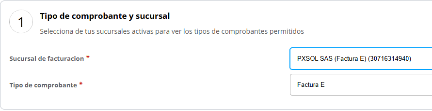 Selección del tipo de comprobante.