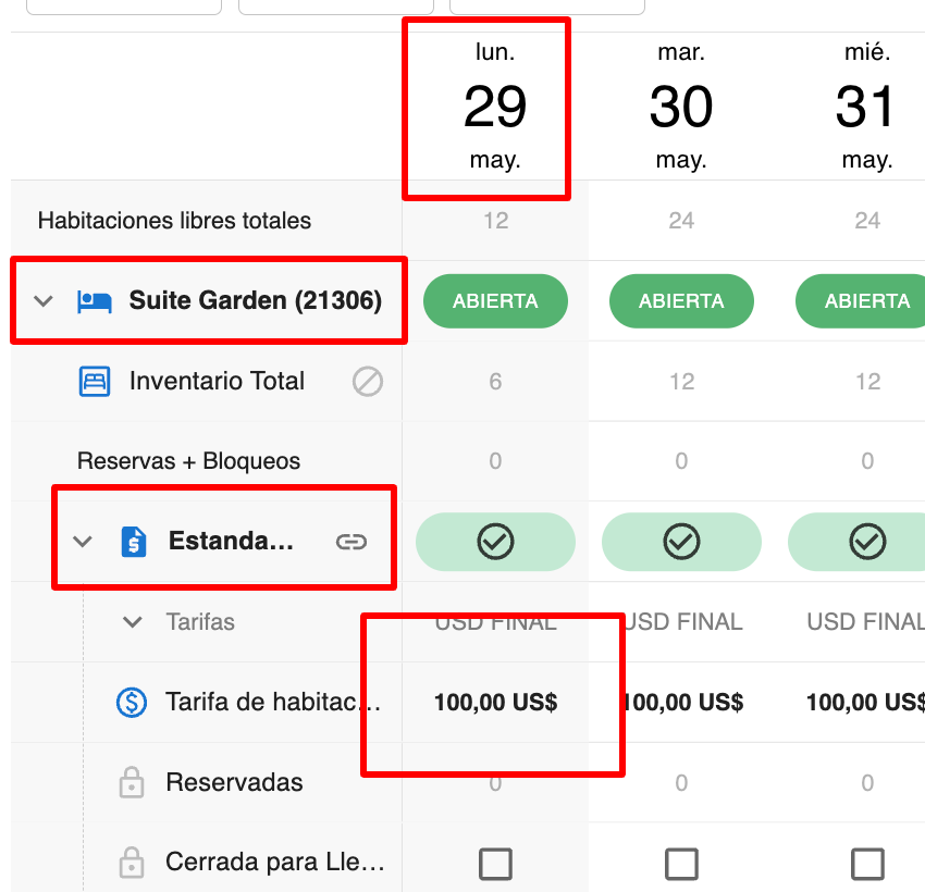 Modificación de tarifa de habitación para un día específico