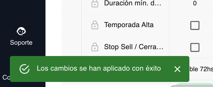 Confirmación de aplicación de cambios en tarifas