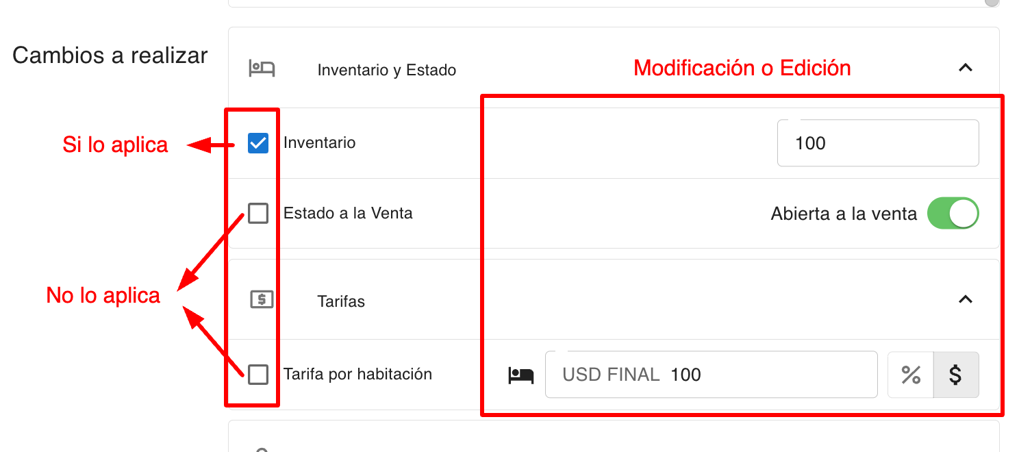 Detalle de la interfaz de Edición Múltiple, mostrando el selector de aplicación de cambios.