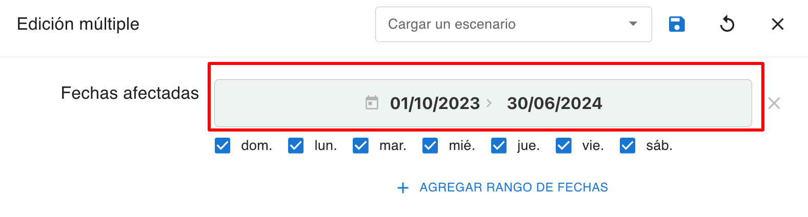 Seleccionar fechas afectadas