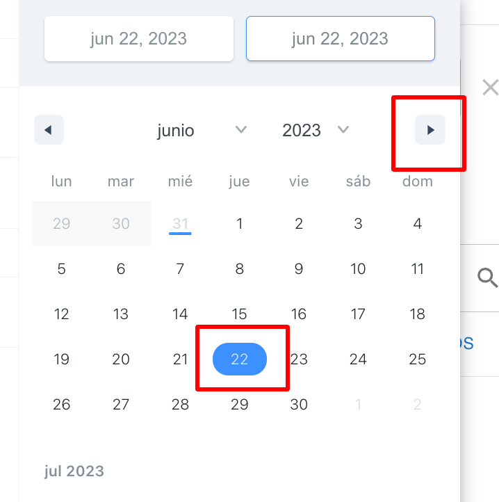 Selección de fecha inicial