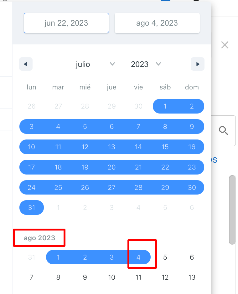 Selección de fecha final