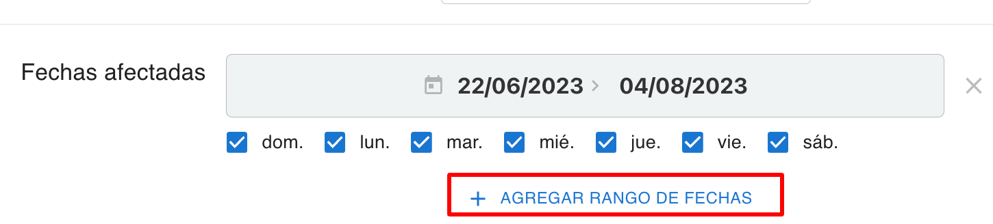 Agregar rangos de fechas adicionales