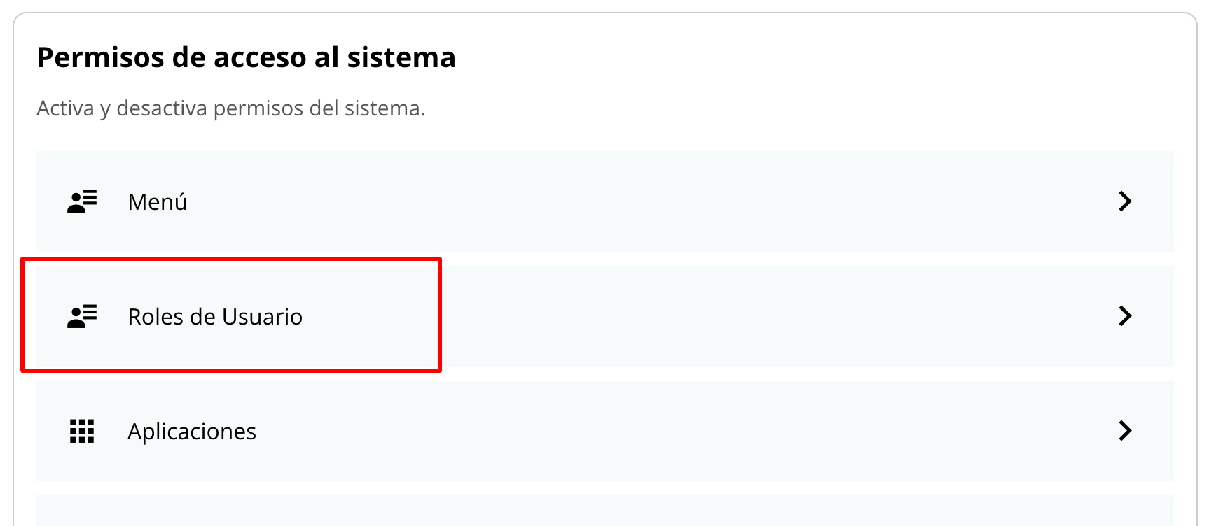 Ventana de edición de permisos con la sección Roles de Usuario