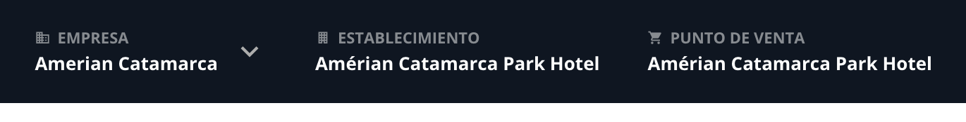 Vista superior del PMS mostrando la empresa, punto de venta y producto actuales