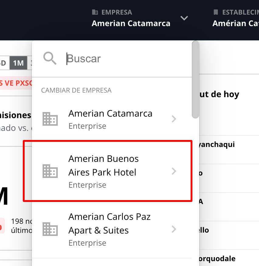 Selección de una empresa específica de la lista