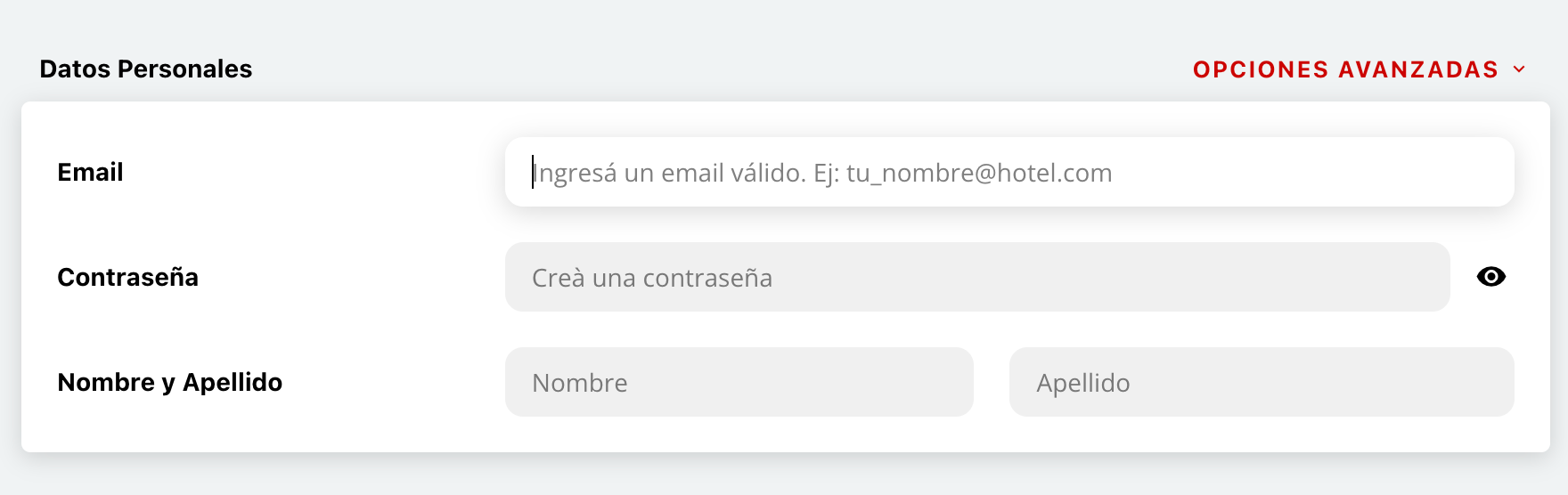 Formulario de creación de usuario
