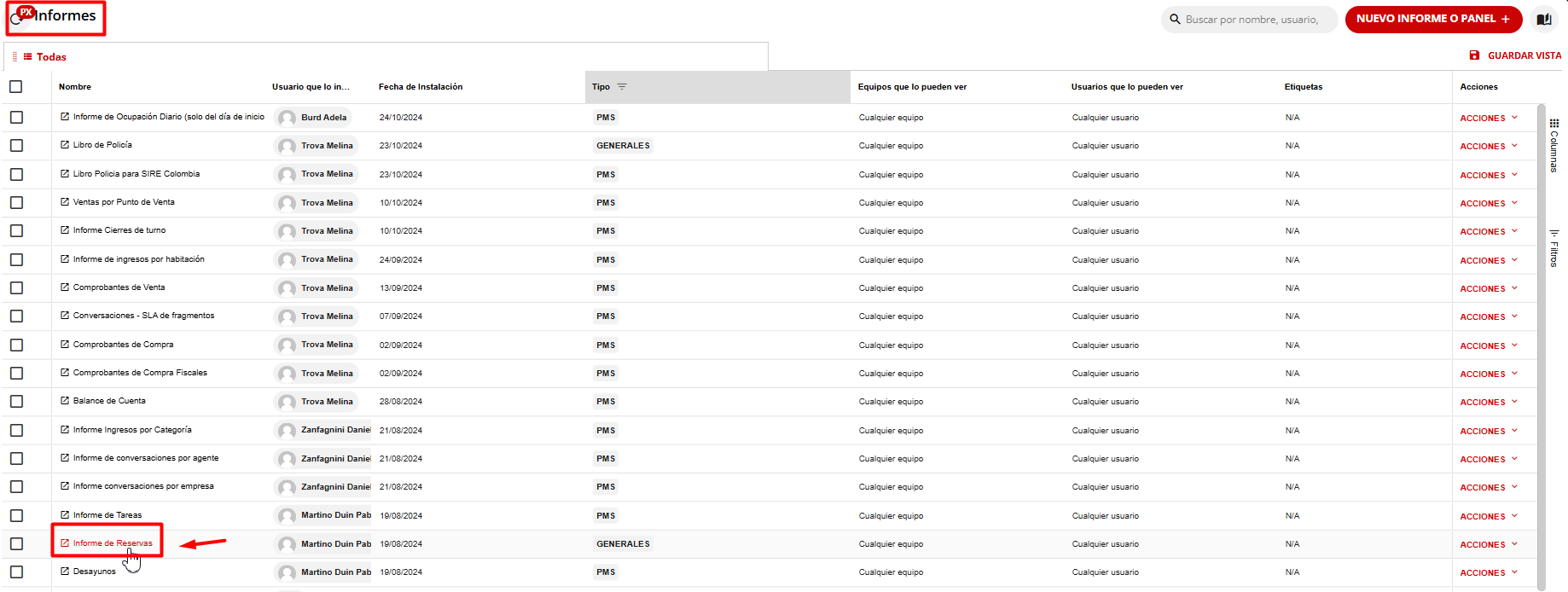 Acceso desde la app Informes