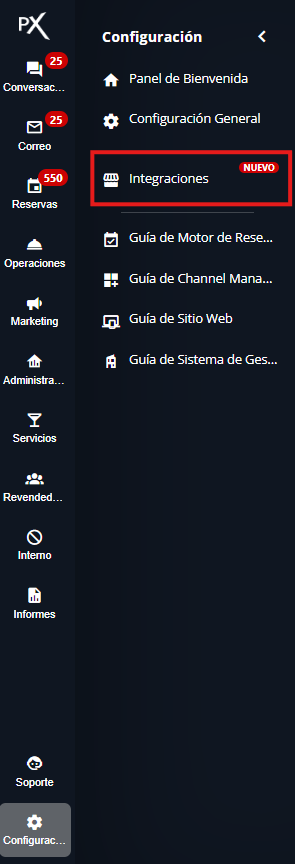 Captura de pantalla de la sección Configuración - Integraciones