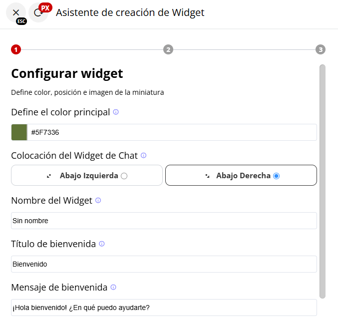Configuración general del widget, primera parte.