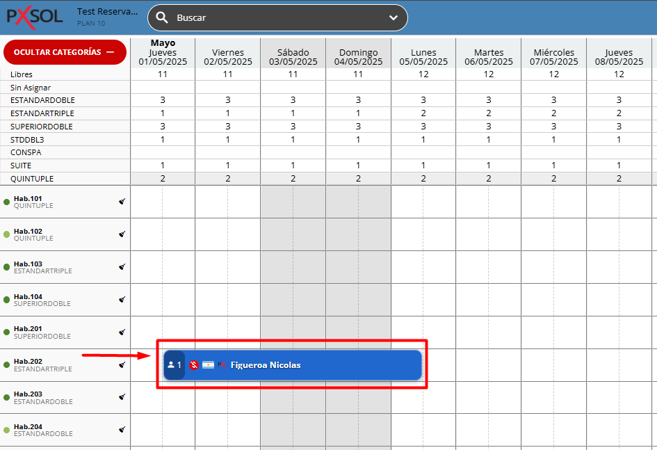 Reserva arrastrada a nueva habitación