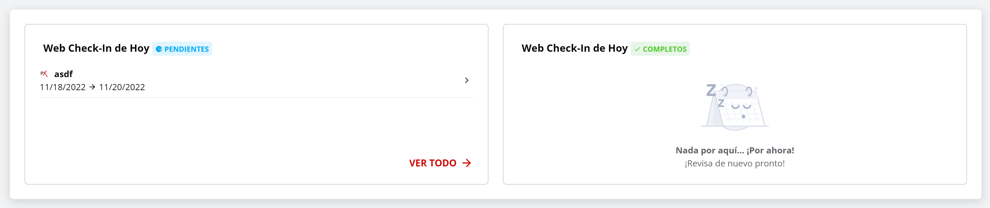 Panel principal de Check-in