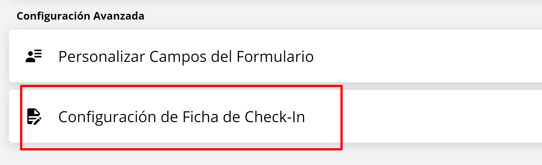 Configuración de Ficha de Check-In
