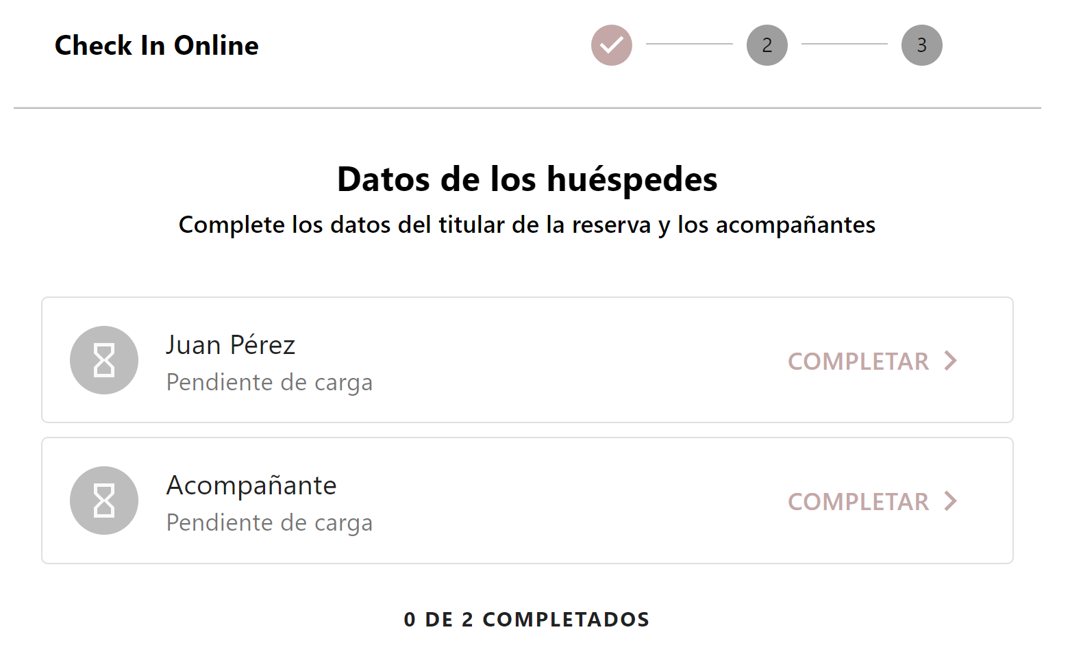 Selección de huéspedes para Check In