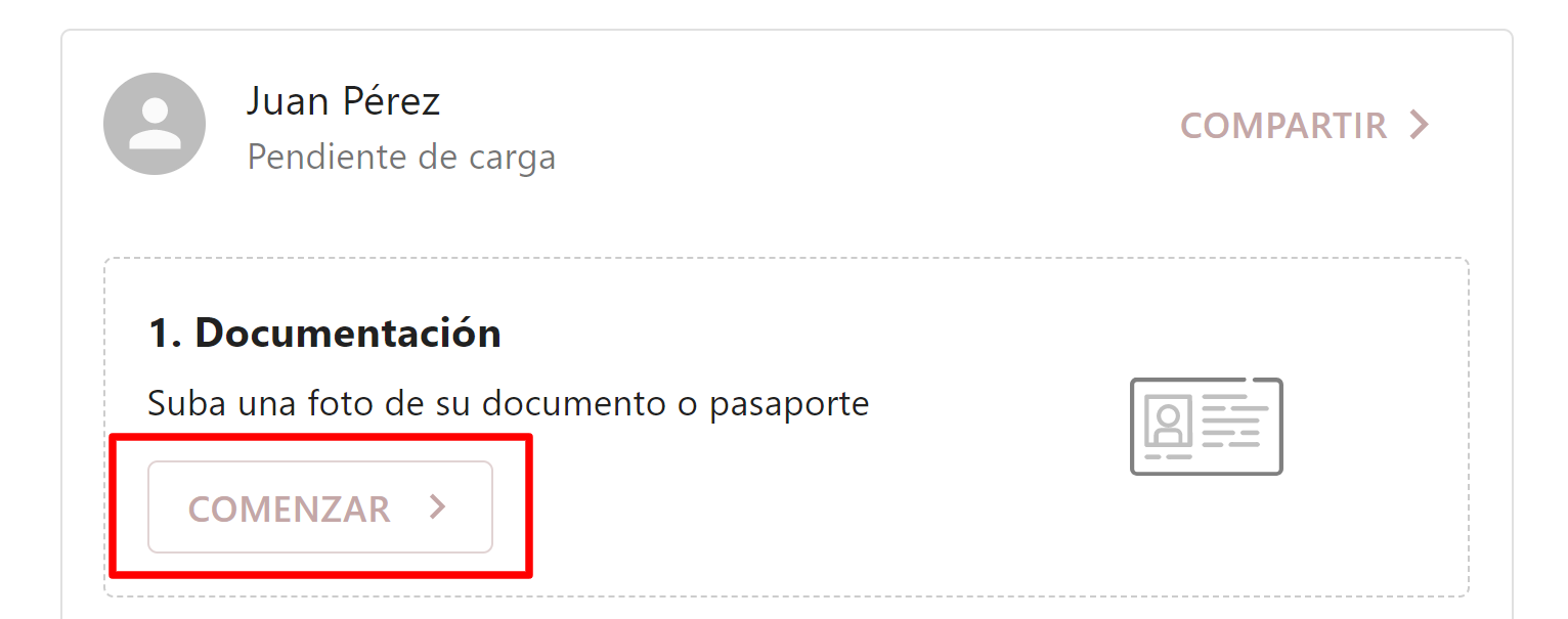 Botón para comenzar a agregar documentación