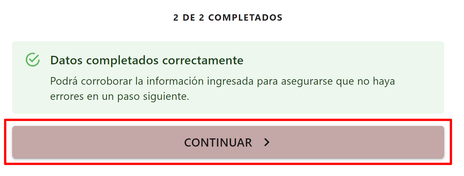 Botón para continuar el proceso de Check In