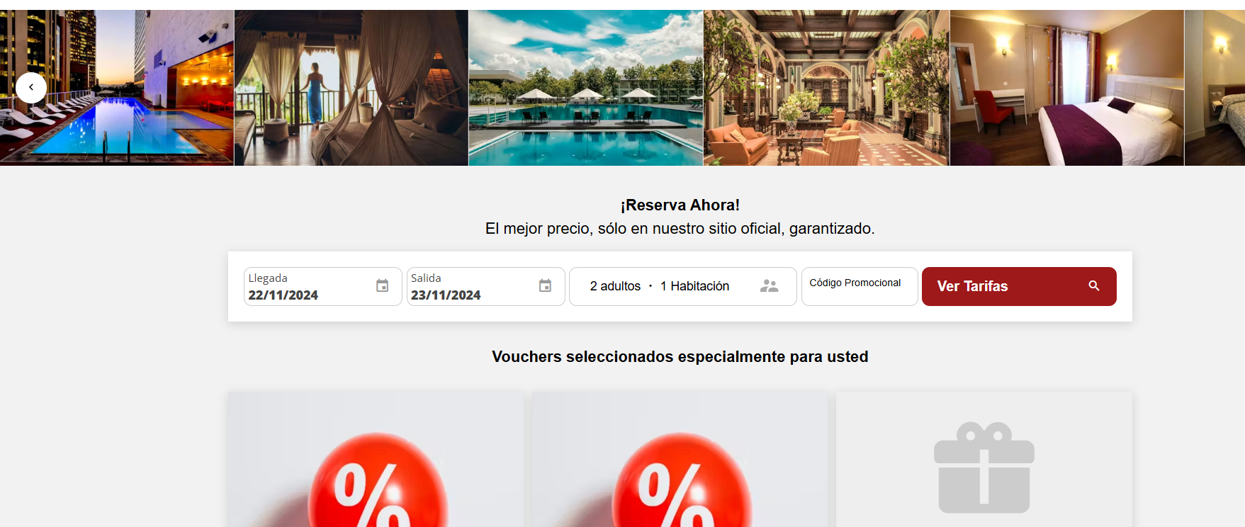 Interfaz del Motor de Reservas abierto en una pestaña nueva.