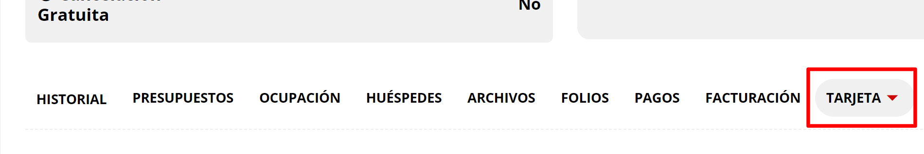 Sección TARJETA de una reserva