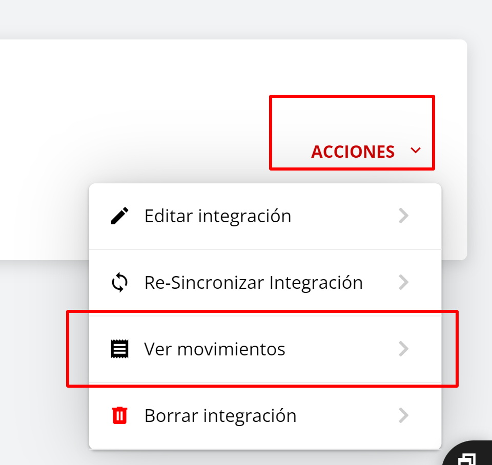 Seleccionar 'Ver movimientos' en el menú de acciones
