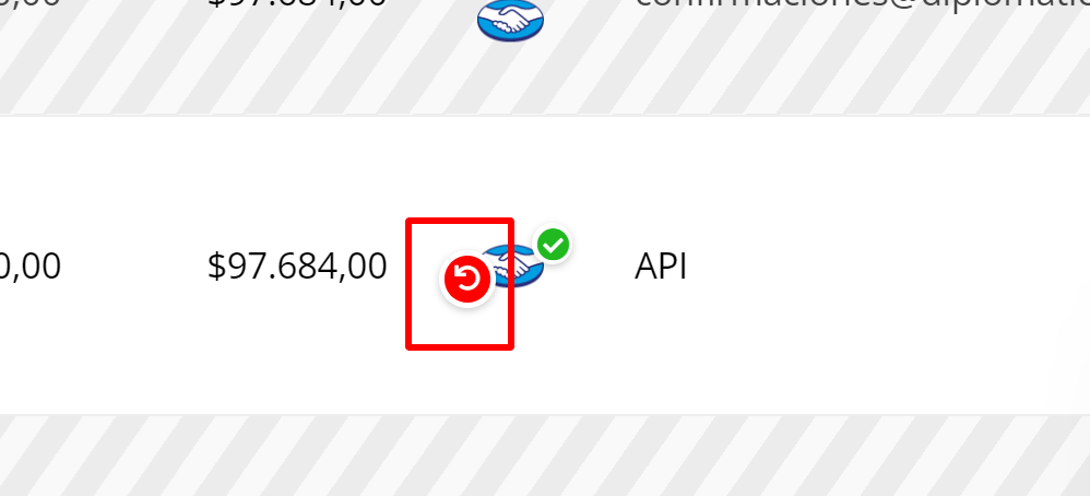 Hacer clic en el ícono rojo para iniciar la devolución