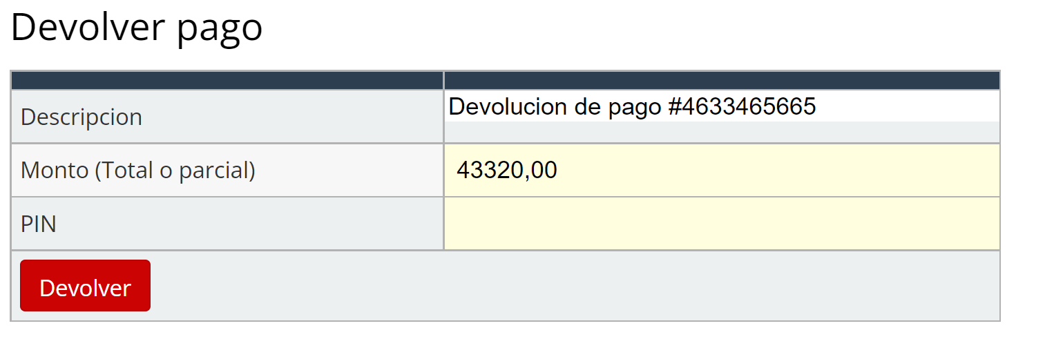 Ventana para completar el monto de la devolución