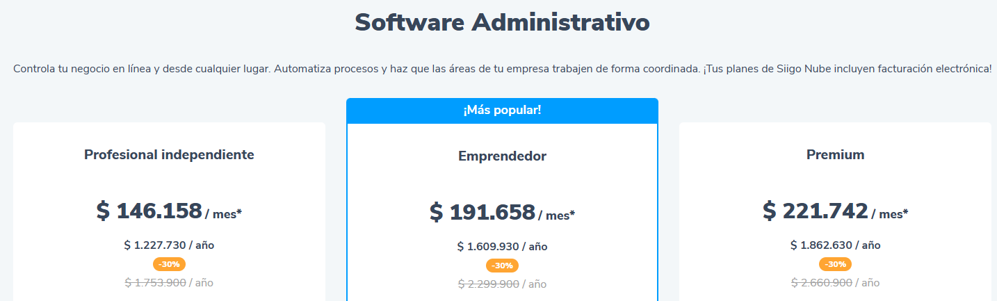 Planes de SIIGO requeridos