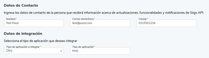 Formulario de generación de Token