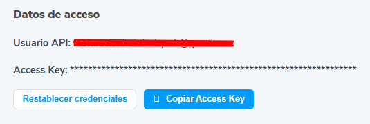 Usuario API y Access Key generados