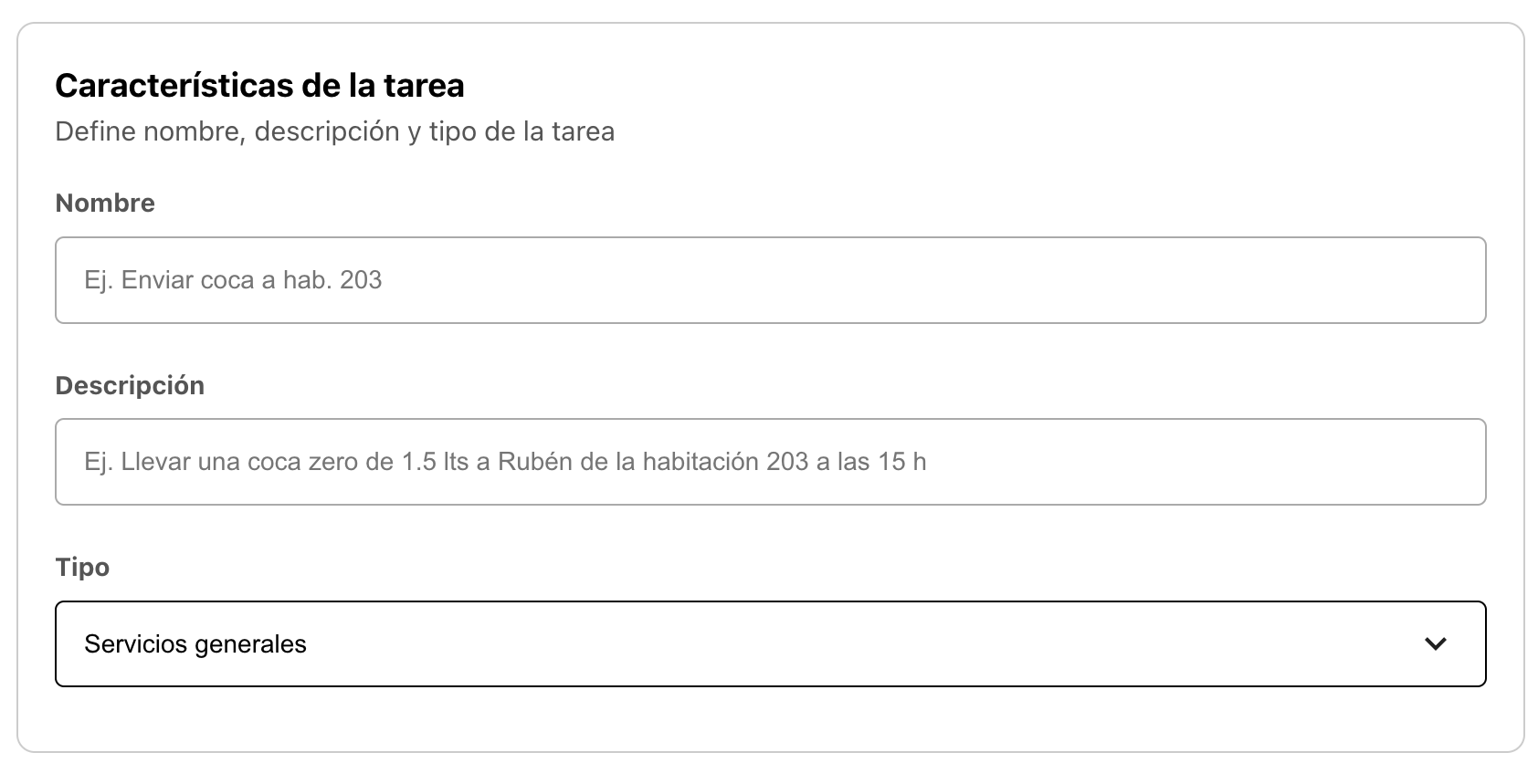 Selección de tipo de tarea