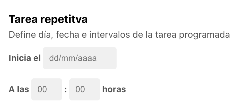 Selección de fecha y hora de inicio