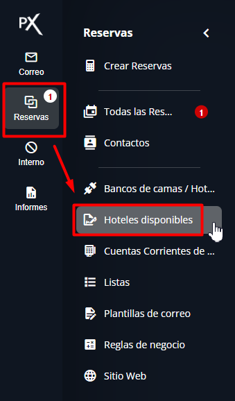 Acceso a Hoteles Disponibles desde el Hub