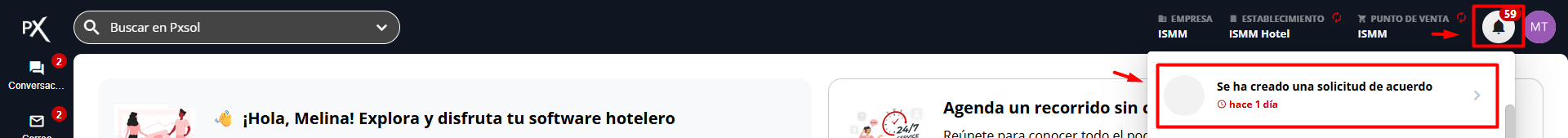 Notificación de solicitud de acuerdo en el sistema