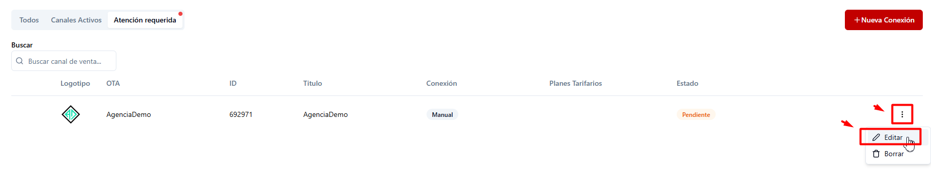 Opciones de acciones sobre la solicitud: Editar